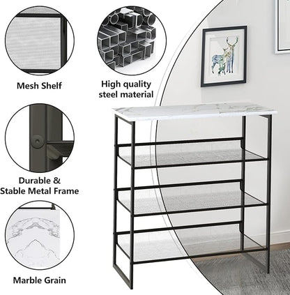 Garden 4 you 4 Tiers White Marble Shoe Rack,Freestanding Organizer Multi-Purpose Adjustable Flat and Slant Storage Rack Shoe Shelf, High Heels Potted Plant for Entryway Hallway Living Room Closet