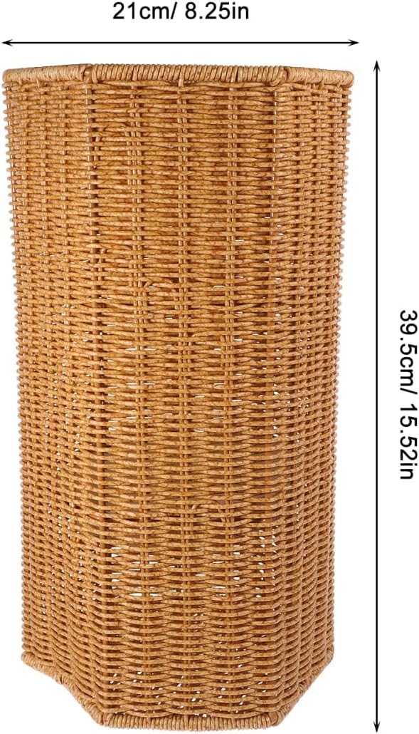 Artificial Rattan Umbrella Stand 15.55In Indoor Umbrella Storage Bucket with Drainage Tray for Entryway and Yoga Mat Organizer