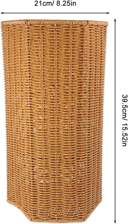 Artificial Rattan Umbrella Stand 15.55In Indoor Umbrella Storage Bucket with Drainage Tray for Entryway and Yoga Mat Organizer