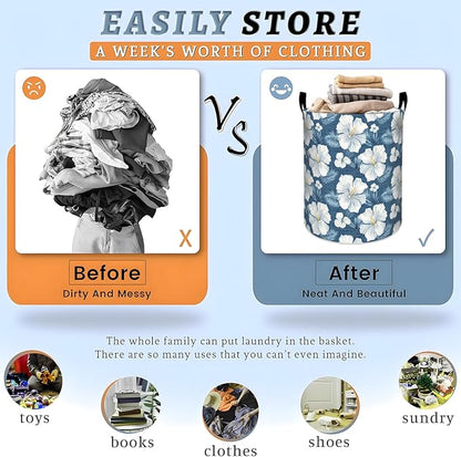 Sleeping Red Fox in Wildflowers Laundry Basket with Handles, 19.7"x15.7" Clothes Foldable Laundry Hamper Organizer for Dorm Nursery Bedroom Bathroom Decor, Toy Storage Bin for Kids