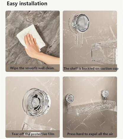 No-Drill Bathroom Suction Storage Box, Corrugated Suction Cup Shower Shelf - Heavy Duty Shower Caddy with Strong Suction Cups, Waterproof Bathroom Organizer (#2)