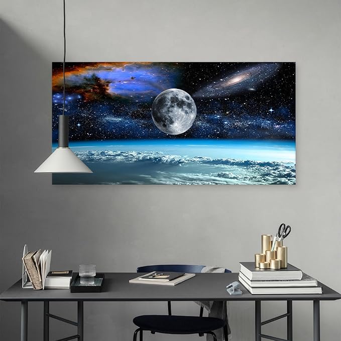 XXMWallArt FC2598 Space View From Earth Space Canvas Wall Art Landscape Modern Canvas Painting Decor for Living Room Bedroom Kitchen Home and Office Wall Decor