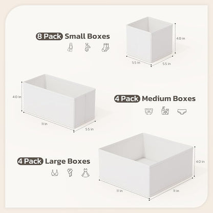 Drawer Organizer, 16 Pack Baby Dresser Organizer for Nursery, Foldable Closet Organizers and Storage Dresser Dividers for Clothes, Socks, Scarves, Ties (White)