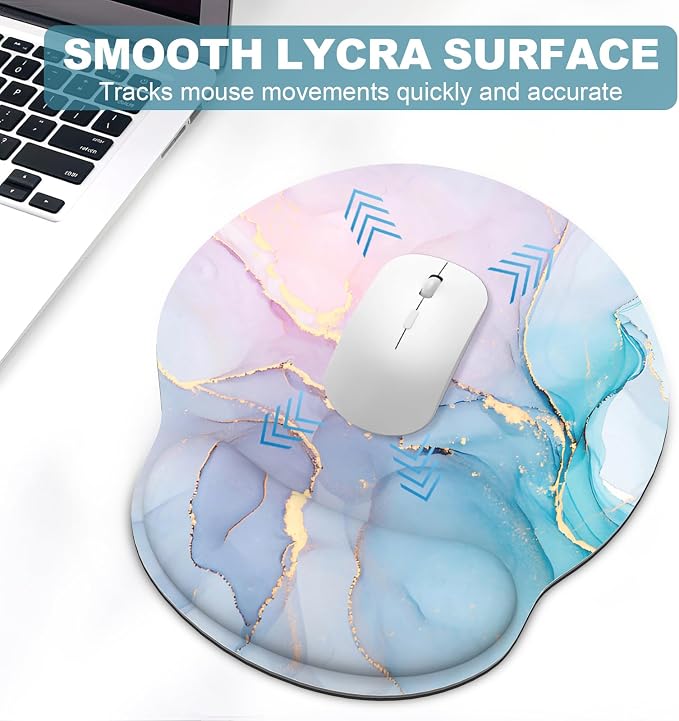 Ergonomic Mouse Pad with Wrist Rest and Keyboard Wrist Rest, Mousepad and Wrist Rest for Computer Keyboard, Non-Slip Rubber Base, Mouse Pad with Wrist Support for Gaming, Office, Pink Blue Marble