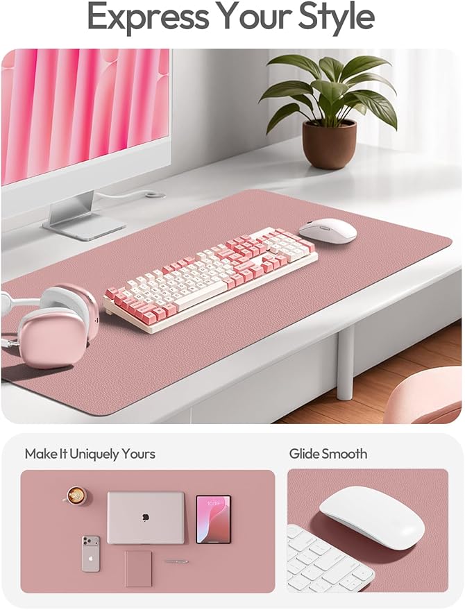 YSAGi Leather Desk Protector, Office Mat, Large Mouse Mat, Non-Slip PU Leather Blotter, Laptop Desk Mat, Waterproof Writing Pad for Office and Home(Pale Mauve, 40" x 24")