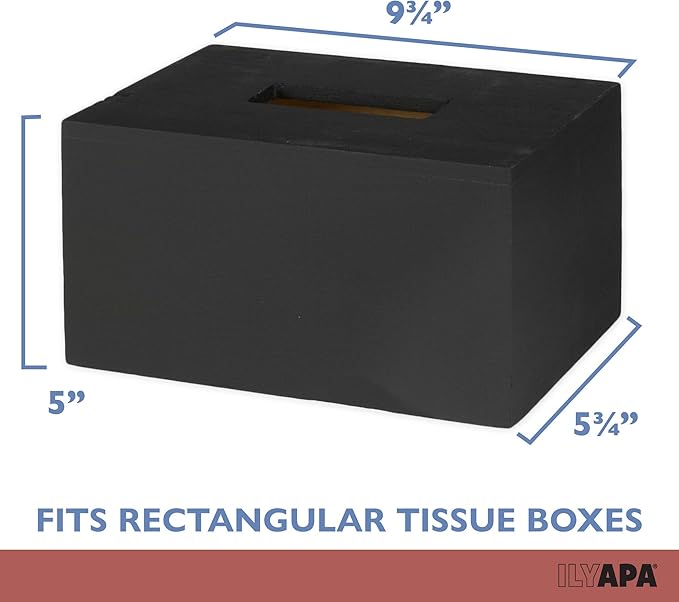 Ilyapa Wood Tissue Box Cover Rectangular - Rustic Farmhouse Black Wooden Tissue Holder