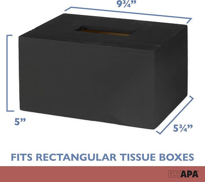 Ilyapa Wood Tissue Box Cover Rectangular - Rustic Farmhouse Black Wooden Tissue Holder