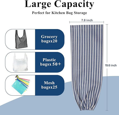 TOGETRUE Plastic Bag Holder, Wall Mount Grocery Bag Holder, Reusable Trash Bag Organizer for Home Kitchen Pantry Decor (Blue-White)
