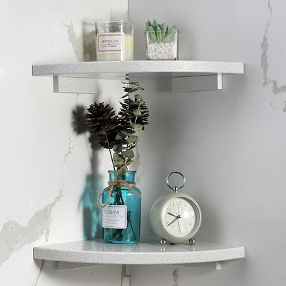 Koville 2 Pcs Wall Mounted White Marble Corner Shower Shelf for Bathroom, 10'' Polished Marble Corner Shelves for Bath, Stone Corner Shower Caddy - White Cliff (No Glue Included)