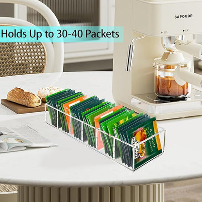 Tasybox Tea Bag Organizer, Acrylic Teabag Holder Clear Storage Box, 1 Pack | Tasybox Tea Bag Organizer Holder, Small Teabag Packet Storage Box for Drawer, Countertop, Pantry, Kitchen, Cabinet, Shelf