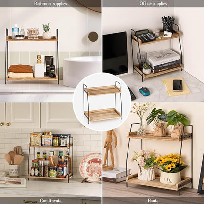 ANBOXIT Countertop Coffee Station Organizer, 2 Tier Wooden Shelf for Coffee Bar Accessories, Condiment Storage Caddy for Kitchen, Home, Office - Brown
