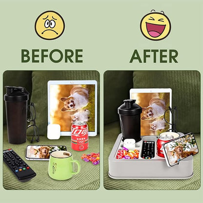 Couch Cup Holder Bed Caddy Couch Caddy Couch Tray Cup Holder for Couch,Couch Caddy with Cup Holder for Remote Phone Tablet Beverage Snack Gray.