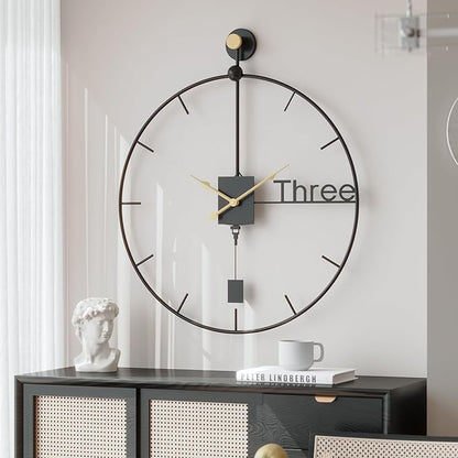 Cuspin Modern Large Wall Clock 24 inch with Pendulum, Battery Operated Silent Non-Ticking Metal Wall Clock for Living Room Decor, Decorative Hanging Clock for Bedroom, Office, Kitchen, Home