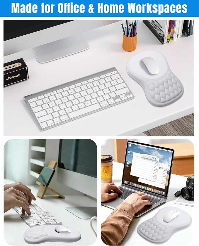 Ergonomic Mouse Pad with Wrist Rest, Slope Design Memory Foam Support, Smooth Lycra Surface, Non-Slip PU Base, Comfortable Mouse Mat for Office, Home, Computer Desk