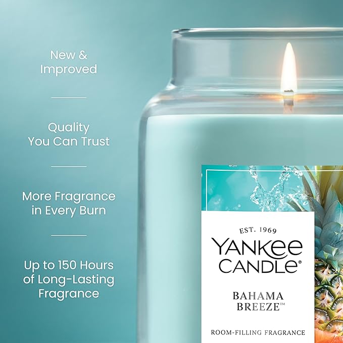 Yankee Candle Bahama Breeze, Scented Candle, 22oz Large Jar with up to 150 Hour Burn Time, Giftable, Birthdays