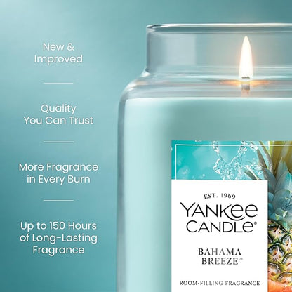 Yankee Candle Bahama Breeze, Scented Candle, 22oz Large Jar with up to 150 Hour Burn Time, Giftable, Birthdays