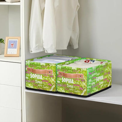 Personalized Small Storage Basket with Name, Countertop Toilet Paper Basket, Entryway Organizing Keys Books Toys Towels, Desk Shelf Makeup Organization, Bright Shiny Lime Green Sequins