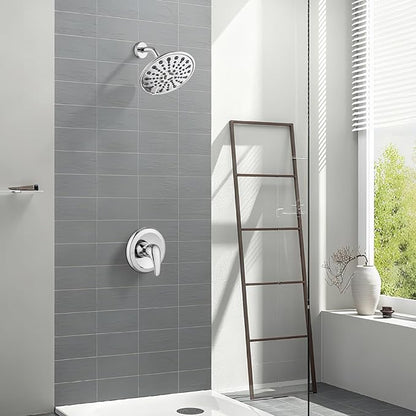 gotonovo Shower Faucet Set Bathroom Shower Head and Handle Set Complete 6 Settings 6 inch Rainfall Shower Head Kit High Pressure Shower System Combo Shower Trim Kit with Valve Polished Chrome