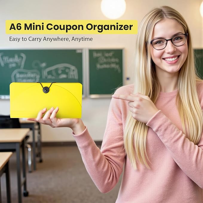 13 Pocket A6 Receipt Organizer, 2 Pack Small Accordion File Organizer, Coupon Organizer with Labels - Yellow