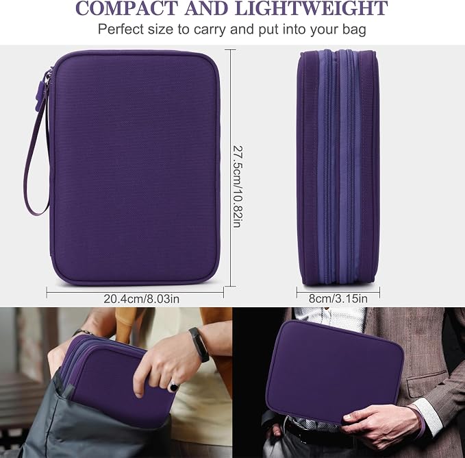 FYY Electronic Organizer, Extra Large Travel Cable Organizer Bag Pouch Portable Waterproof Double Layers All-in-One Storage Bag for iPad, Cable, Power Bank, Laptop Charger for Office/Home, Purple