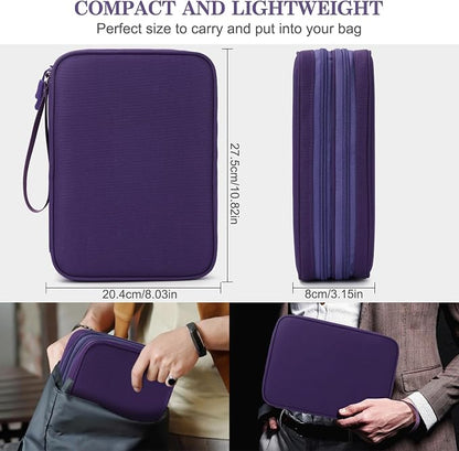 FYY Electronic Organizer, Extra Large Travel Cable Organizer Bag Pouch Portable Waterproof Double Layers All-in-One Storage Bag for iPad, Cable, Power Bank, Laptop Charger for Office/Home, Purple