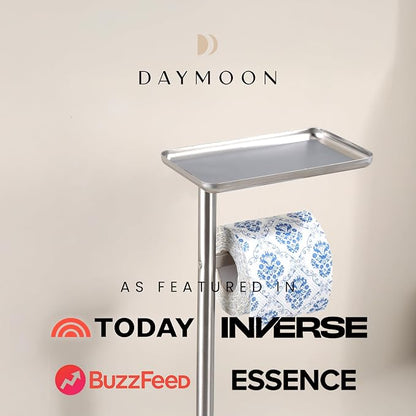 Day Moon™ - Toilet Paper Holder - Modern Roll Holder for Bathroom - 1 Pack - Free Standing - with Shelf, Brushed Nickel