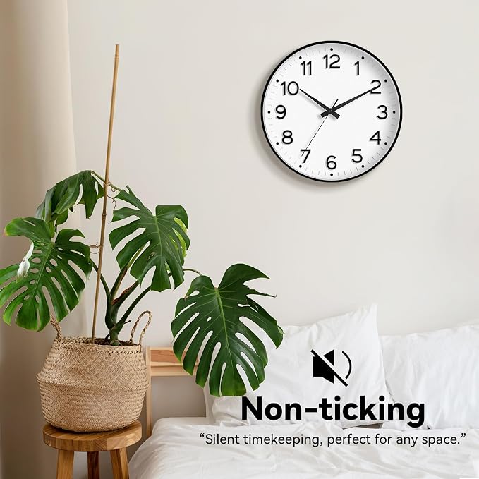 Roymnie Wall Clock, Silent Wall Clocks Battery Operated 8 Inch-Modern Non Ticking Analog Clock Decorative for Kitchen Office Bathroom Bedroom(Black)