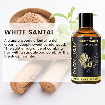 White Santal Fragrance Oil Essential Oil, MAYJAM 3.38FL.OZ White Santal Oil for Diffusers for Home, Long Lasting Scented Oils for Soap Candle Making - 100ML