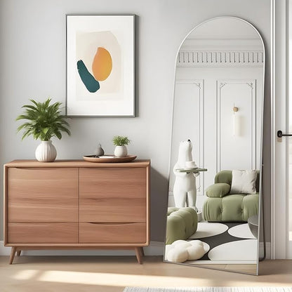 Full Length Mirror, 56"x16" Arch Floor Mirrors with Stand, White Arched Full Body Standing or Leaning Mirror for Bedroom, Living Room