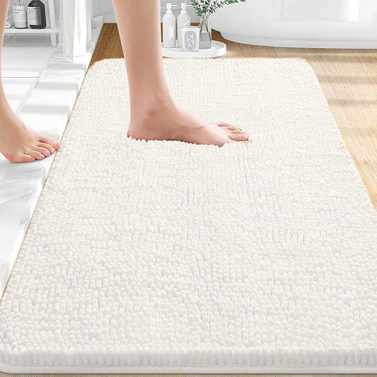 OLANLY Bathroom Rugs 36x24, Extra Soft Absorbent Chenille Bath Rugs, Rubber Backing Quick Dry, Machine Washable Bath Mats for Bathroom Floor, Tub and Shower, Home Decor Accessories, Ivory