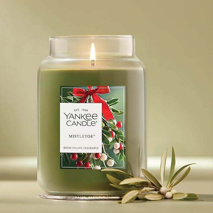 Yankee Candle Mistletoe, Christmas Scented Candle, 22oz Large Jar with up to 150 Hour Burn Time, Giftable, Holidays