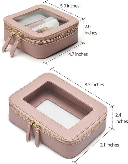 Popvibe Clear Makeup Bag Travel Cosmetic Case Transparent Toiletry Bag with Zipper, Portable Make Up Organizer Traveling Compact Car Bag for Essentials