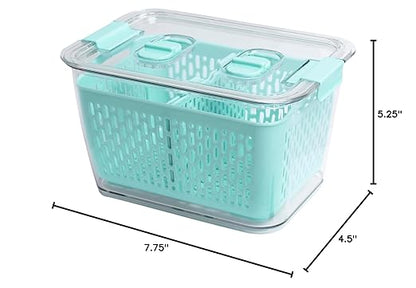 Kitchen Spaces Colander Bin, Produce Saver, Fridge Organizer With Lid, Wash, Strain and Store, Great for Refrigerator, Freezer and Pantry, Medium, Mint Green, Pack of 1
