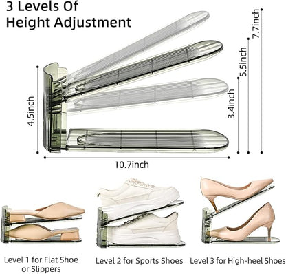 shoe slots organizer, Clear Shoe Stacker, Adjustable Level Shoe Rack,Storage Space Saver for Sneakers Display(Green Transparent, 4Pack)