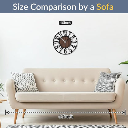 LEIKE 10in Arabic Numeral Wall Clock Battery Operated Black, Silent Non Ticking, Wall Clocks for Living Room Decor, Small Classic for School, Office, Home, Kitchen, Bedroom