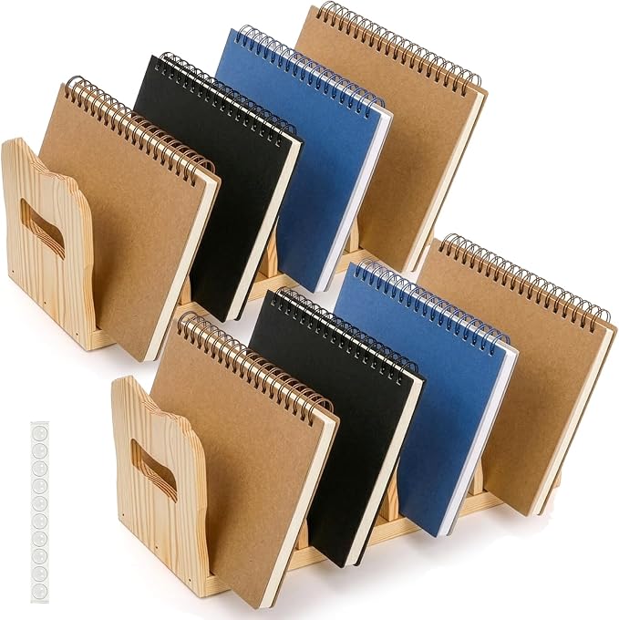 Lawei 2 Pack Wooden Mail Sorter, 4 Slot Desk File Organizer with Handles, Sturdy File Sorter Book Holder for Letter, Envelope, Purse Clutch Divider, Storage Folder Racks for Home, Office, Classroom