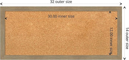Amanti Art Natural Cork Board for Wall, 14x32 Vision Board with Brown Wood Frame, Medium Corkboard Office Decor for Home Organization, Casual Corkboard Pinboard to display items for home organization