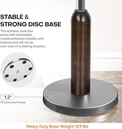 Coat Rack Freestanding with Stainless Steel Marble Base, 8 Wood Ball-shaped Hooks, Heavy-Duty Standing Rack Clother Hanger Rack Metal Coat Tree for Bedroom Entryway, Hat, Bags, Long Dresses
