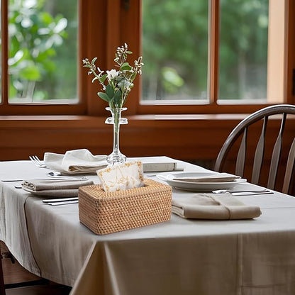 Rattan Tissue Box Cover Natural Woven Facial Napkin Holder Rectangular 10 x 6.1 x 4.1 Inch (Natural)