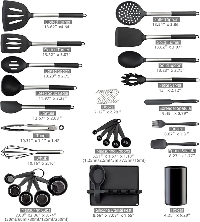 LeMuna Silicone Kitchen Utinsels Sets Heat Resistant Kitchen Utensils Set, Stainless Silicone Utensils Set for Nonstick Cookware, BPA Free, Dishwasher Safe