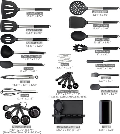LeMuna Silicone Kitchen Utinsels Sets Heat Resistant Kitchen Utensils Set, Stainless Silicone Utensils Set for Nonstick Cookware, BPA Free, Dishwasher Safe