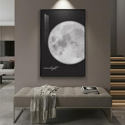 Framed Black and White Wall Art, Large Modern Minimalist Moon Prints Paintings Artwork for Walls, Contemporary Photography Elegant Pictures for Living Room Bedroom Office Hallway Wall Decor 24x36 In