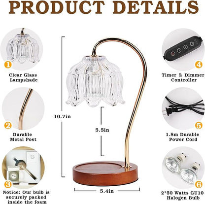 Funistree Flower Candle Warmer Lamp with Timer, Dimmable Candle Lamp Warmer, Christmas Birthday Gifts for Women Mom Her, Housewarming Home Decor, Lotus Wax Warmer for Yankee Candles - Clear Lily