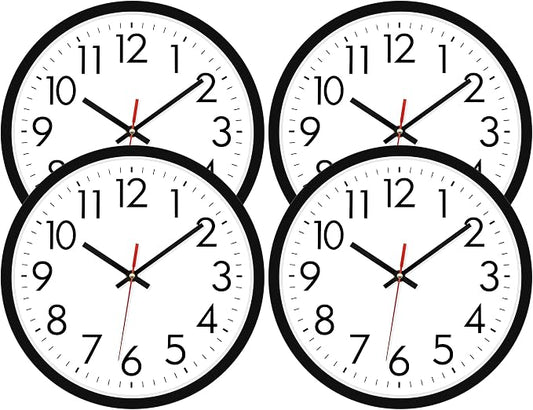 Lumuasky 4 Pack Black Wall Clock,12 Inch Silent Battery Operated Non Ticking Quartz Round Analog Classic Clock Modern Design for Home Office Classroom School Living Room Bedroom