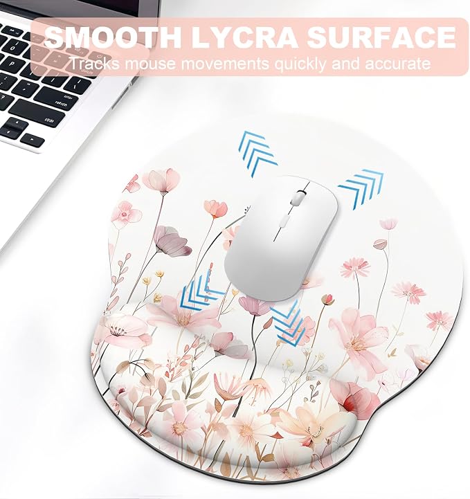 Ergonomic Mouse Pad with Wrist Rest and Keyboard Wrist Rest, Mousepad and Wrist Rest for Computer Keyboard, Non-Slip Rubber Base, Mouse Pad Wrist Support for Gaming, Office, Pink Watercolor Flower