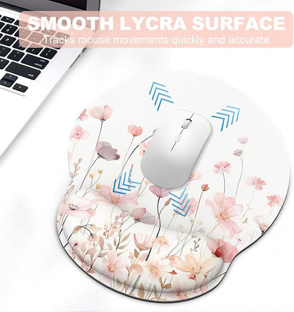 Ergonomic Mouse Pad with Wrist Rest and Keyboard Wrist Rest, Mousepad and Wrist Rest for Computer Keyboard, Non-Slip Rubber Base, Mouse Pad Wrist Support for Gaming, Office, Pink Watercolor Flower