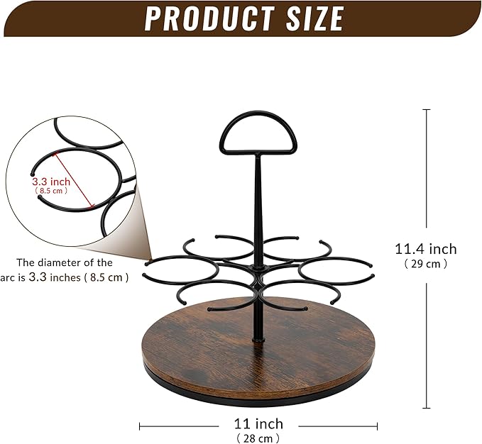 Rotating Coffee Syrup Organizer Hold 6 Bottles, Wood Coffee Syrup Rack for Countertop, Large Bottle Holder Stand for Bar Station, Turntable Wine Display Tray (Black - 6 Bottles)