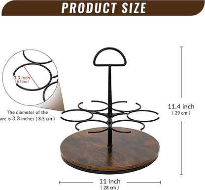 Rotating Coffee Syrup Organizer Hold 6 Bottles, Wood Coffee Syrup Rack for Countertop, Large Bottle Holder Stand for Bar Station, Turntable Wine Display Tray (Black - 6 Bottles)