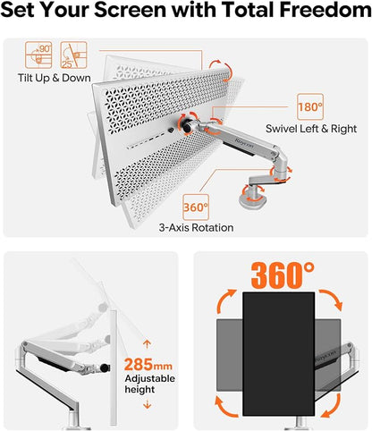 Monitor Arm, Zero‑Gravity Height Adjustable Monitor Mount, 285mm Lift Range,360° Rotatable Aluminum Monitor Stand for 3‑11kg Screens,Ergonomic Desk Mount for Gaming,Office & Content Creation