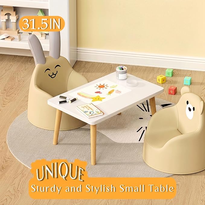 Square Coffee Table Low Table with 4 Solid Wood Sturdy Legs,Floor Table Desk for Sitting on The Floor,19.7"D x 31.5"W x 16"H Inches,Living Room/Toy room Furniture,Rental house Furniture (White-Square)